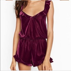 Victoria’s Secret Burgundy Velour Frilly Romper